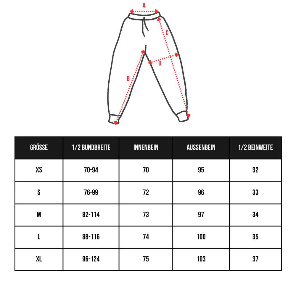 Größentabelle für Oldschool Bodybuilding Hose Unisex