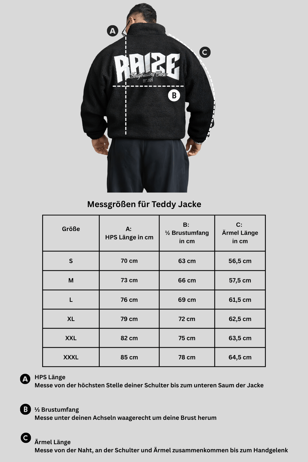 Größentabelle für Bodybuilding Crew Teddy ZIP-Hoodie Frauen